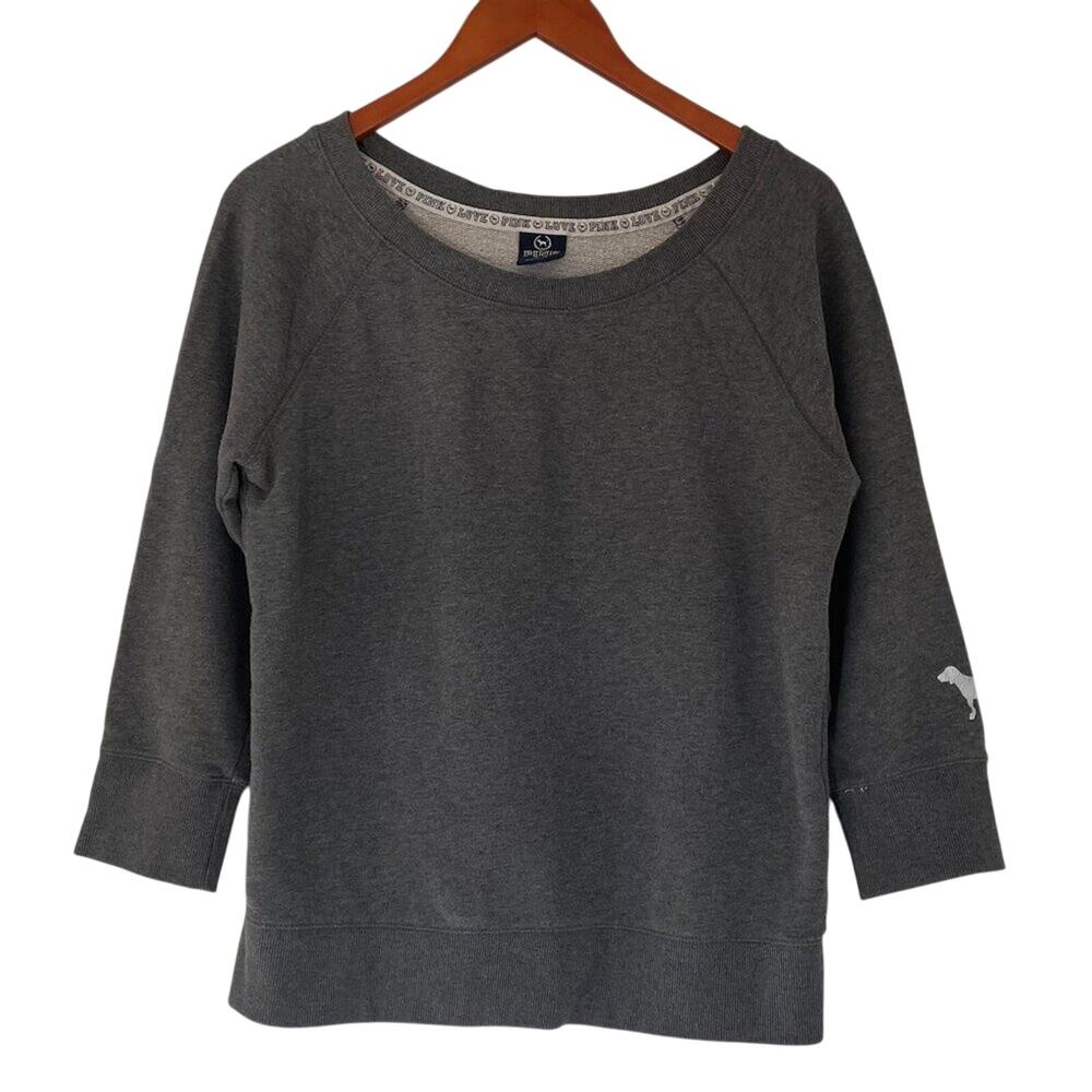 Victoria's Secret PINK Round Neck 3/4 Sleeve Gray Sweatshirt, Y2K, Academia,  M